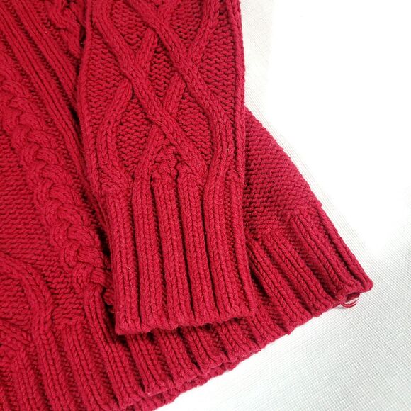 Y2K Cable knit Cowl Neck Button Sweater Eddie Bauer M Tall Red Chunky Preppy - Picture 2 of 14